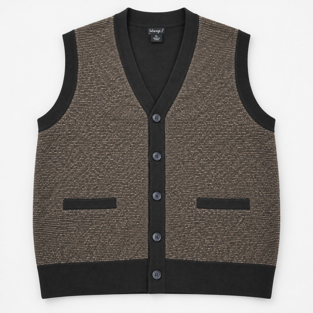Johnny J Vintage Sweater Vest Mens XL Brown Knit 90s Grunge Y2k Geek Sleek